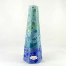 Mosaikkerze 6-Eckpyramide in Grün und Blau